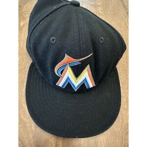 Miami Marlins Hat Cap Mens 7 3/8 Fitted Black New Era 59FIFTY MLB Ball Cap